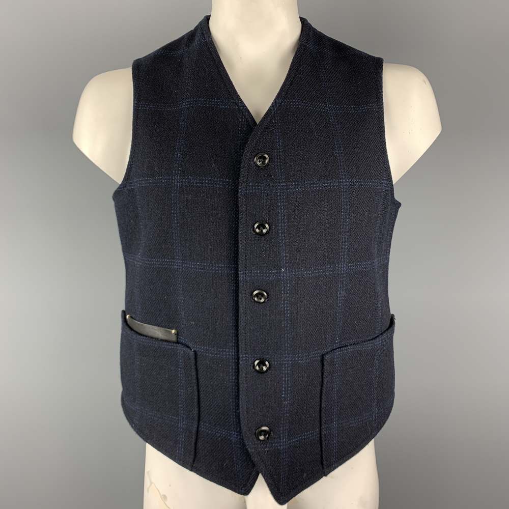 Men's Navy Windowpane Wool Blend Vest